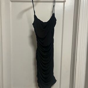 Lucy in the Sky Black Ruched Mini Slip Dress